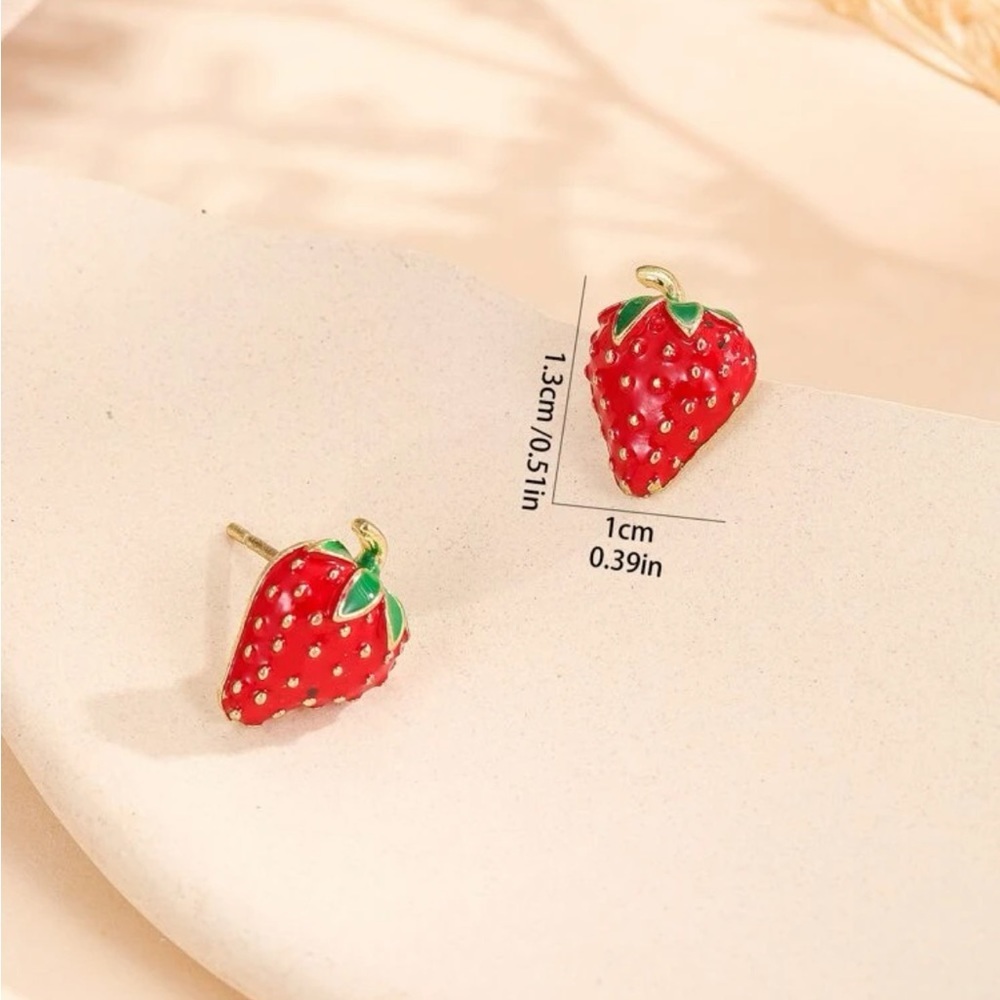 Strawberry Stud Earrings | Fruit Jewelry - Picture 6 of 7